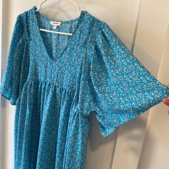MITTOSHOP bright blue tunic v-neck blouse - Picture 3 of 11